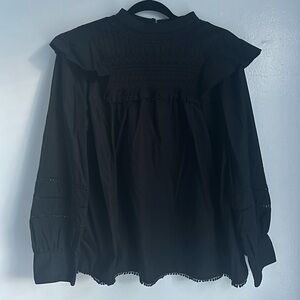 J. Crew Crochet Lace Ruffle Balloon Sleeve Cotton Blouse, Size L